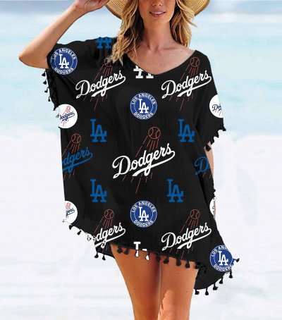 Los Angeles Dodgers Team series summer women's tassel Chiffon beach blouse