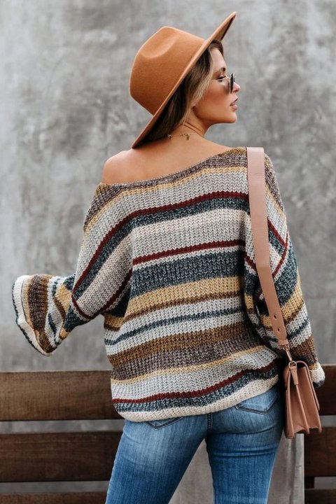 Women's Sweaters Dropped Shoulder Striped Relaxed Sweaters