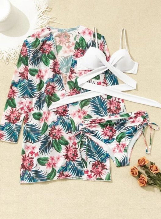 Women's Bikinis Set Floral Vacation Bikini With Cover-ups Bathing Suits