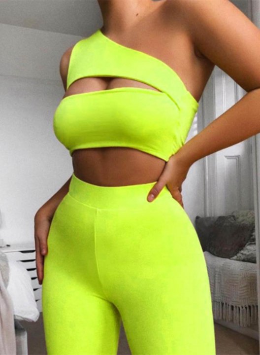 Women's Suits Solid Hollow One-shoulder Vest Shorts Yoga Suit