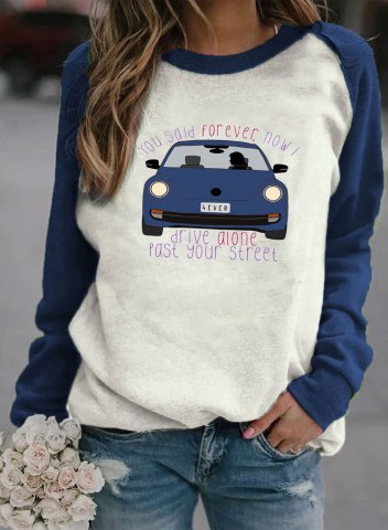 Women's Sweatshirts Letter Color Block Long Sleeve Round Neck Daily Casual Sweatshirt