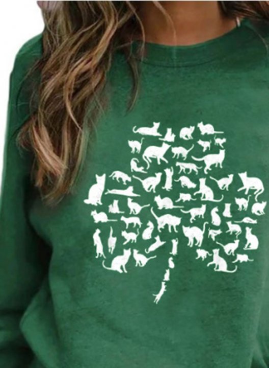 Women's Sweatshirts St patrick's day Shamrock Print Festival Long Sleeve Round Neck Casual Sweatshirt