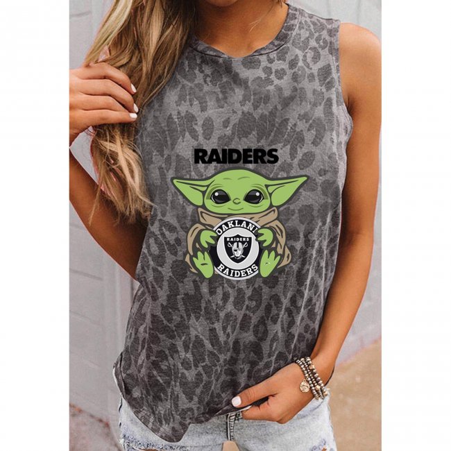 LAS VEGAS RAIDERS Round Neck sleeveless Leopard Print T-Shirt