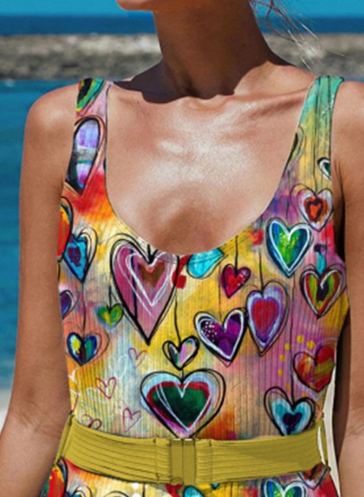 Women's One Piece Swimwear Color Block Heart-shaped U Neck One-Piece Swimsuit
