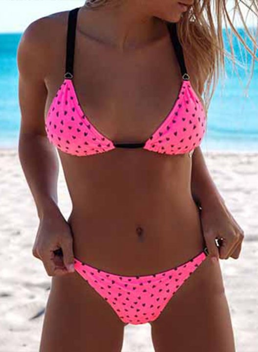 Women's Bikinis V Neck Solid Polka Dot Sleeveless Adjustable Low Rise Two-piece Bikini Sets