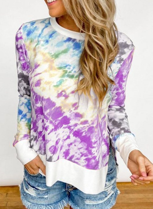 Tie-Dye Long Sleeve Casual Side Split Sweatshirt