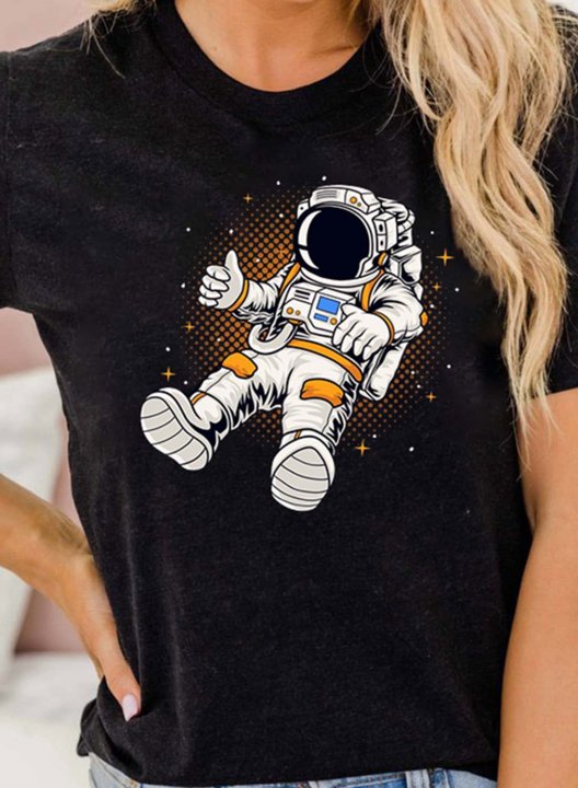 Women's T-shirts Astronaut Print Holiday Short Sleeve Round Neck Graphic T-shirt