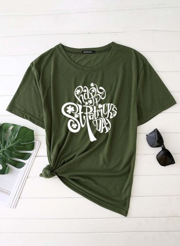 Women's T-shirts Letter Print St. Patrick's Day Short Sleeve Round Neck Holiday T-shirt