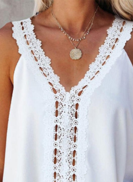 Women's Tank Tops Solid Lace Sleeveless V Neck Casual Daily Tank Tops