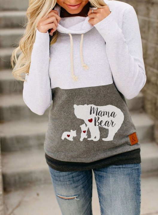 Women's Sweatshirt Mama Bear Color Block Hooded Sweatshirt