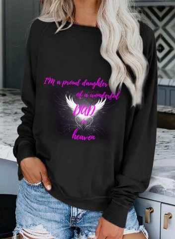 Women's Pullovers Abstract Letter Solid Round Neck Long Sleeve Casual Daily Pullovers
