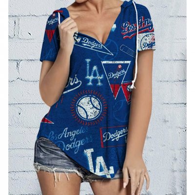 Los Angeles Dodgers Team Women's V-neck Short Sleeve Hoodie