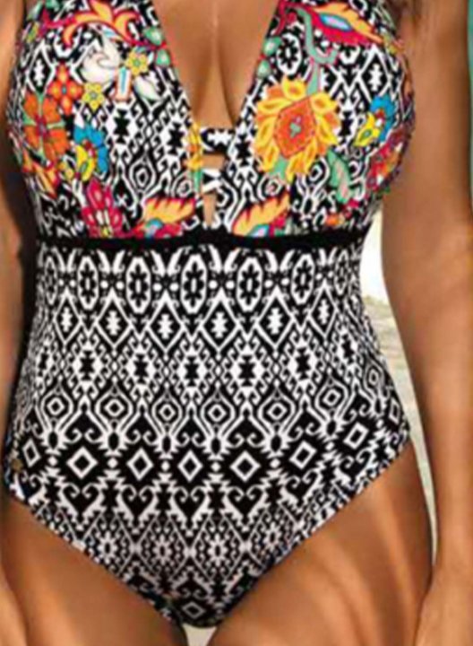 Women's One Piece Swimwear Floral V Neck Vacation Boho One-Piece Swimsuits One-Piece Bathing Suits