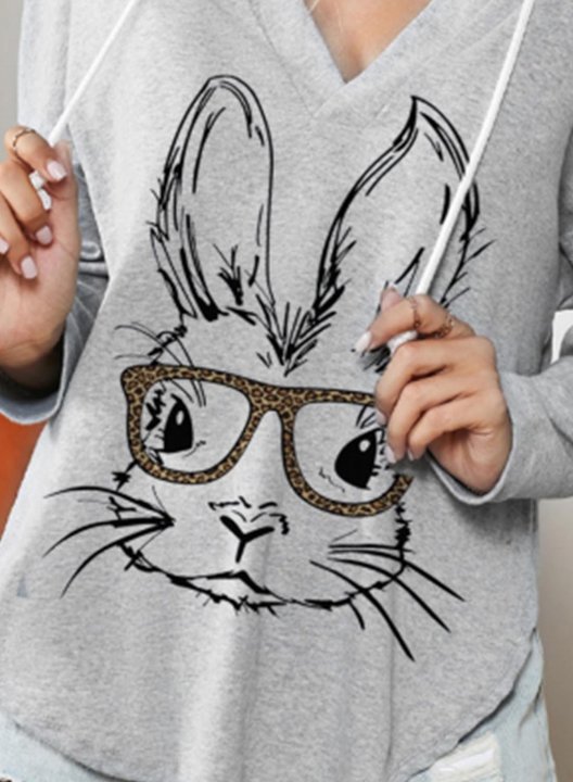 Women's T-shirts Animal Print Solid V Neck Drawstring Hooded Long Sleeve Casual Daily T-shirts