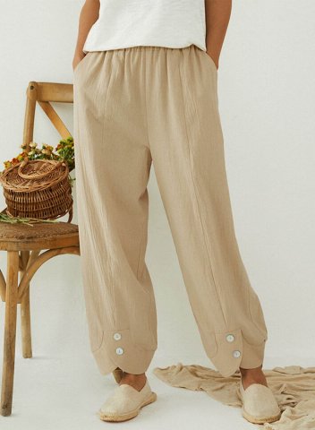 Women's Pants Solid Straight Mid Waist Ankle-length Button Daily Pants