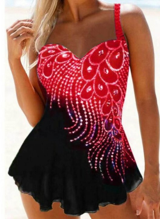 Women's Tankinis Padded Floral Mid Waist Round Neck Beach Tankini