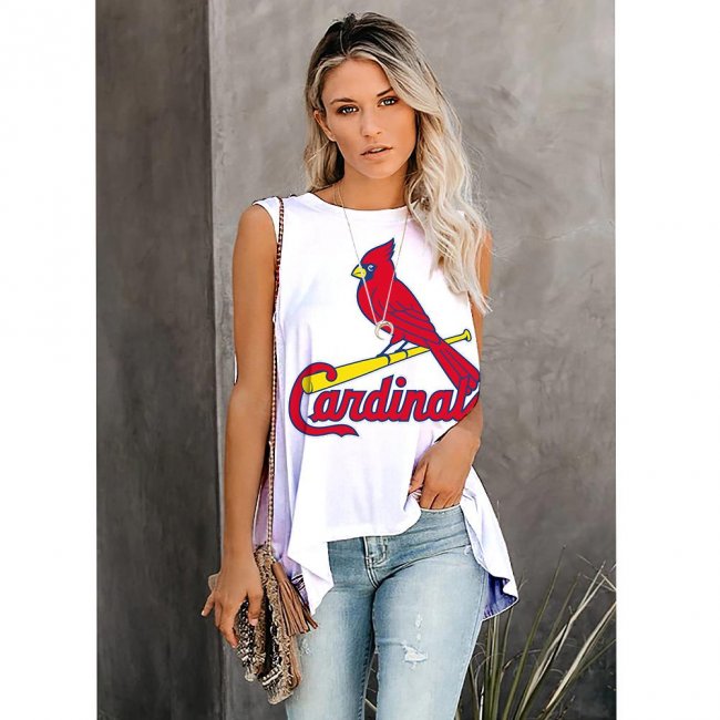 Women's Summer ST. LOUIS CARDINALS Team Fans Print Casual Irregular Sleeveless Round Neck Vest T-Shirt