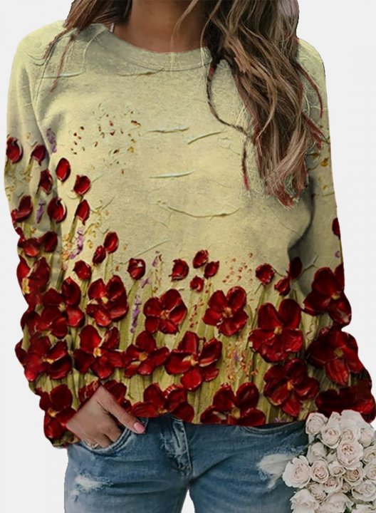 Women's T-shirts Floral Round Neck Long Sleeve Casual Daily T-shirts