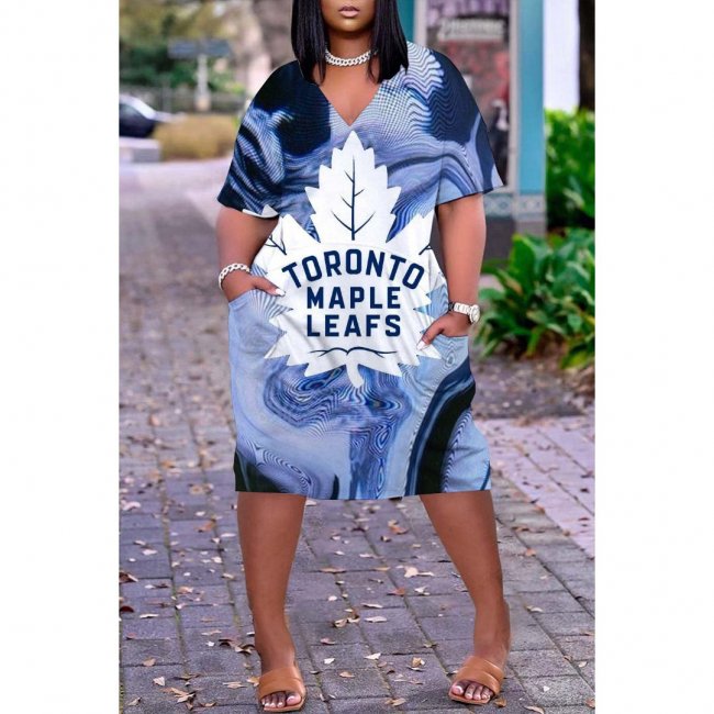 Women's Toronto Maple Leafs Printed V-neck Casual Pocket Dress