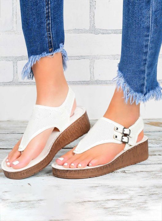 Women's Sandals PU Leather Solid Casual Daily Buckle Sandals