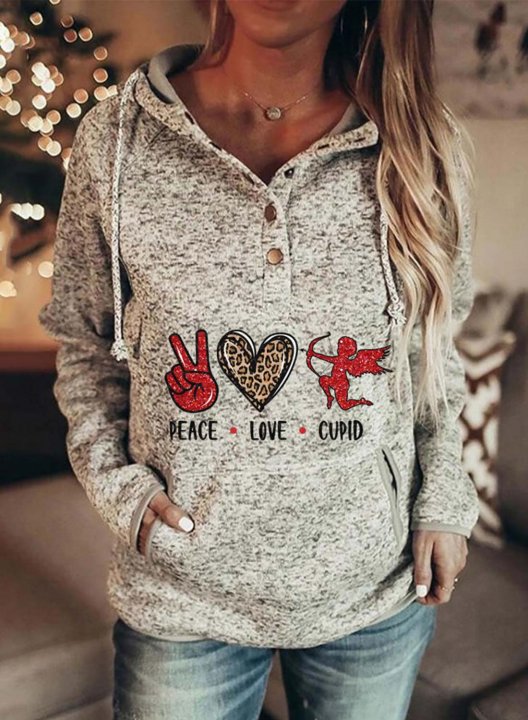 Women's Hoodies Heart-shaped Long Sleeve Casual Button Drawstring Hoodie