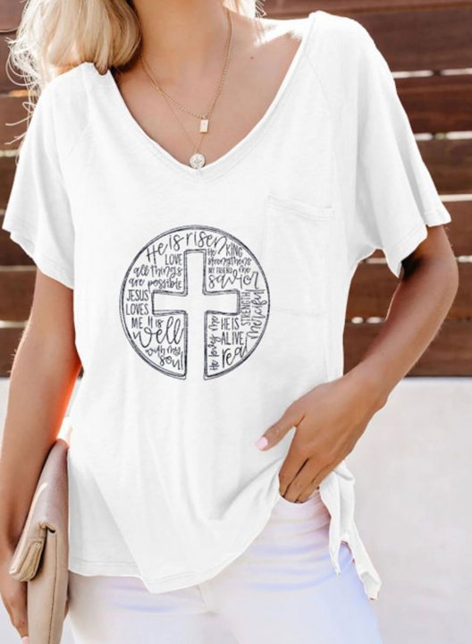 Women's T-shirts Letter Print Short Sleeve V Neck Daily T-shirt