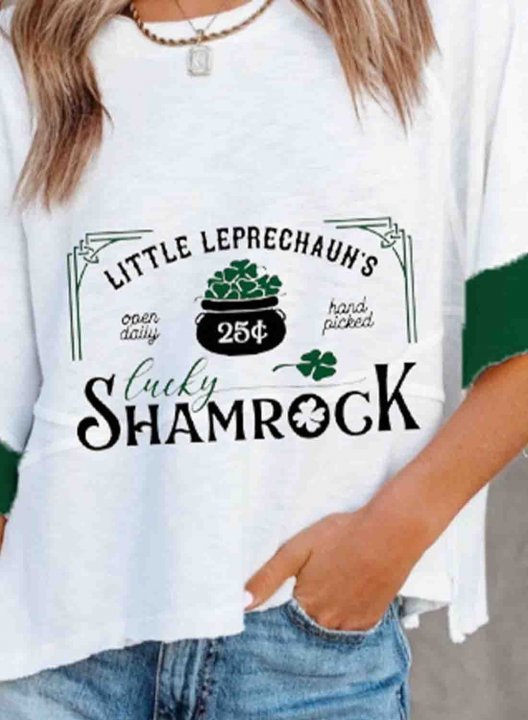 Women's St Patrick's Day T-shirts Letter Lucky Shamrock Print Festival Short Sleeve Round Neck Daily T-shirt