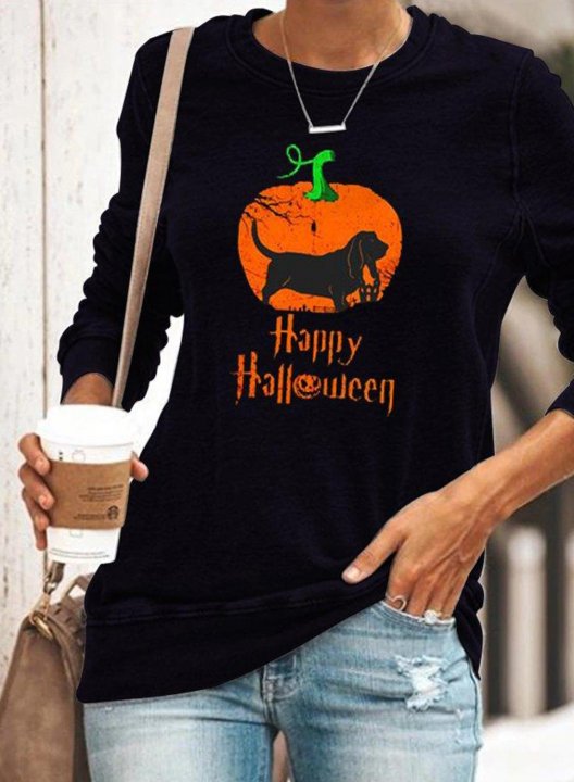 Halloween Long Sleeve Round Neck Pumpkin Sweatshirt