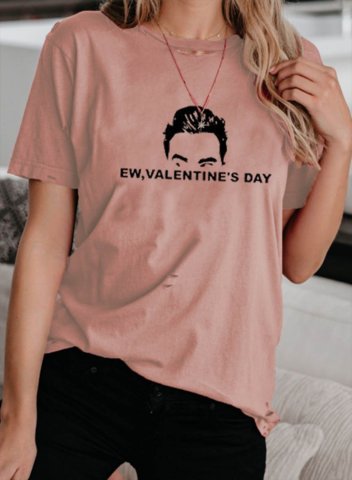 Women's Ew, Valentine's Day T-shirts Portrait Cut-out Solid Round Neck Short Sleeve Schitt's Creek T-shirts