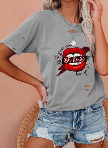 Women's T-shirts Lip Short Sleeve Round Neck Daily Cut-out T-shirt