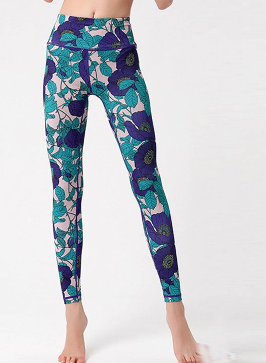 Women's Leggings Slim Floral Fruits & Plants Color Block Mid Waist Full Length Daily Sporty Pants