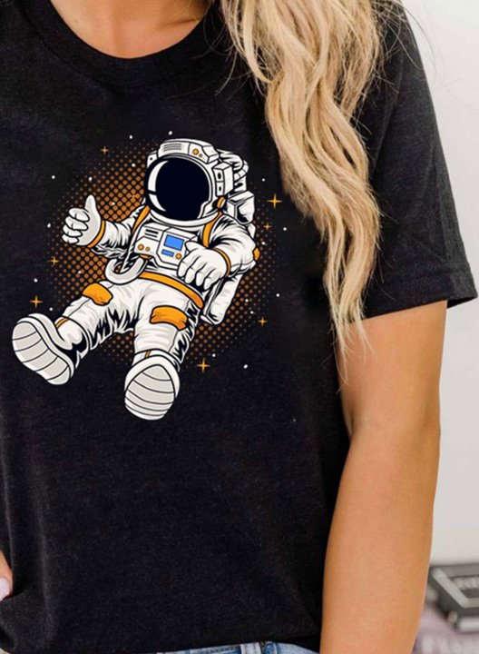 Women's T-shirts Astronaut Print Holiday Short Sleeve Round Neck Graphic T-shirt