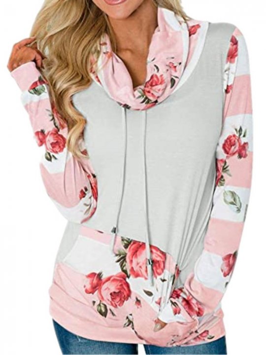 Floral Long Sleeve Cotton-Blend Paneled Sweatshirt