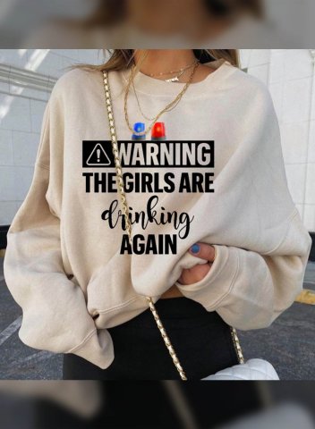 Women's Warning The Girls Are Drinking Again Sweatshirt Casual Solid Letter Round Neck Long Sleeve Daily Pullovers