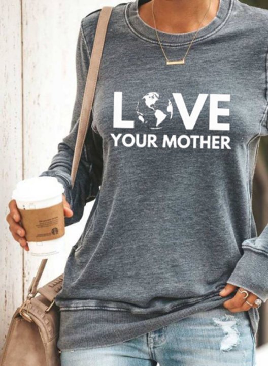 Women's Funny T-shirts Love Your Mother Print Long Sleeve Round Neck Daily T-shirt