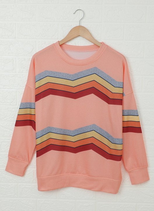 Striped Long Sleeve Round Neck Sweatshirt