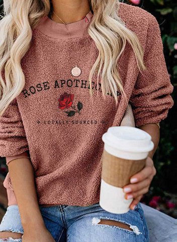 Women's Rose Apothecary Fuzzy Fleece Pullover Sweatshirt Floral Round Neck Long Sleeve Solid Casual Pullovers