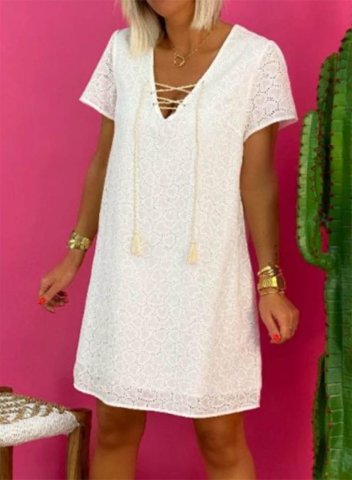 Women's Mini Dress Solid Lace A-line Short Sleeve V Neck Summer Daily Casual Mini Dress