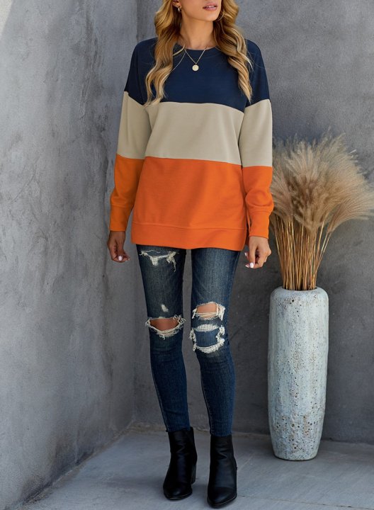 Woman's Striped Contrast Stitching Sweatshirt