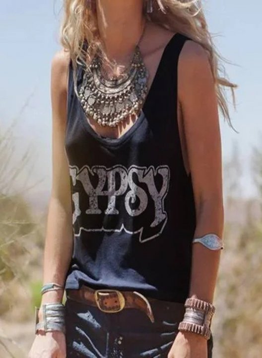 Women's Tank Tops Letter Rock Sleeveless U Neck Daily Stylish Tank Top