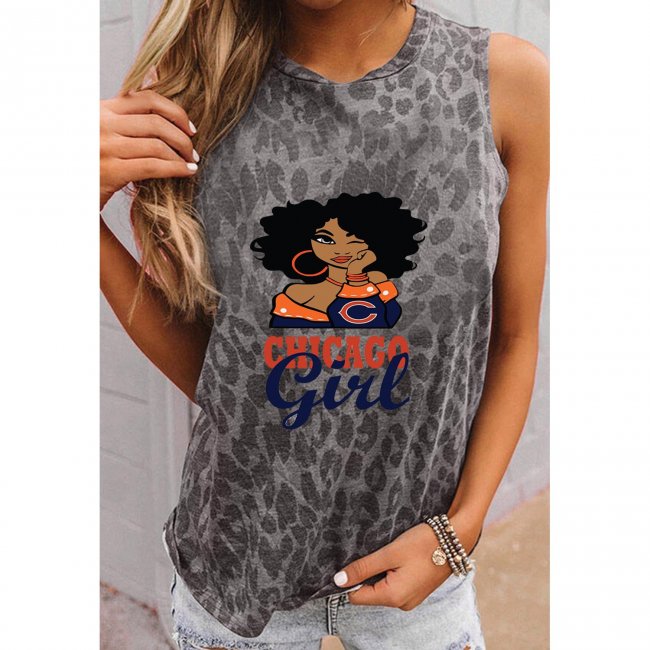 Chicago Bears Round Neck sleeveless Leopard Print T-Shirt