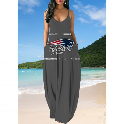 Small V-neck New England Patriot Sleeveless Sling Long Loose Dress