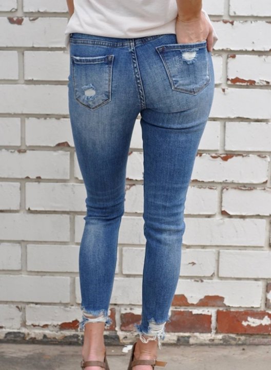 Women's Jeans Skinny Solid Mid Waist Daily Ankle-length Casual Ripped Jeans