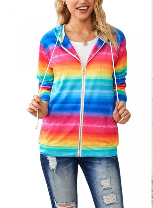 Color Block Long Sleeve Zip Hoodie