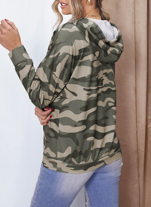 Camo Floral-Print Long Sleeve Cotton-Blend Hoodie Sweatshirt