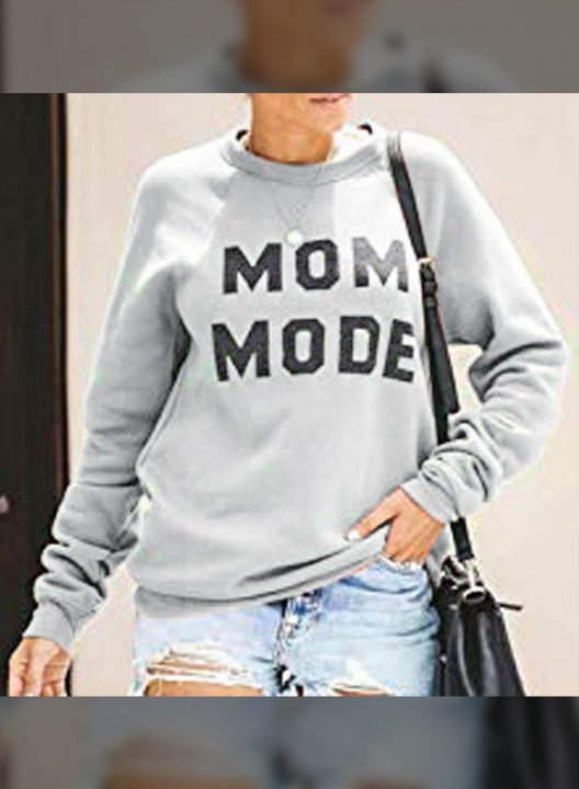 Women's Sweatshirt Solid Letter Mom Mode Long Sleeve Round Neck Basic Sporty T-shirt