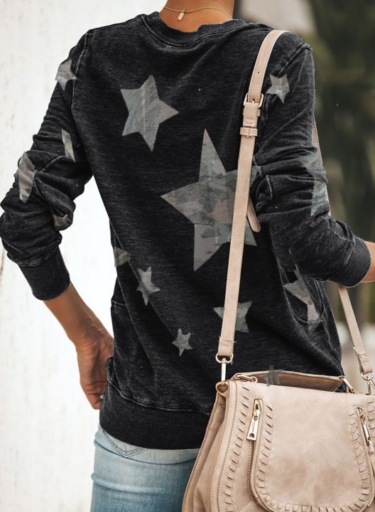 Color Block Star Long Sleeve Sweatshirt