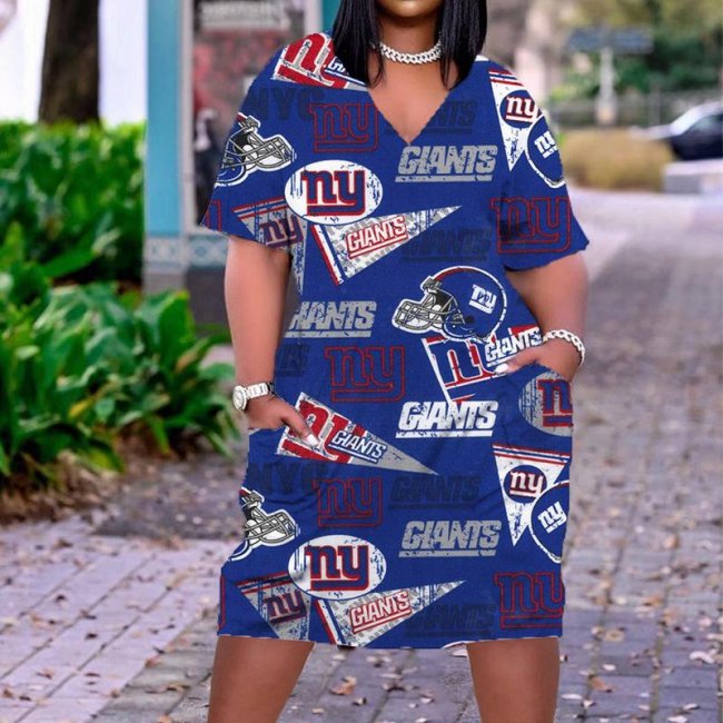 New York Giants V-Neck Jacket Short-Sleeved Bat-Sleeved Dress