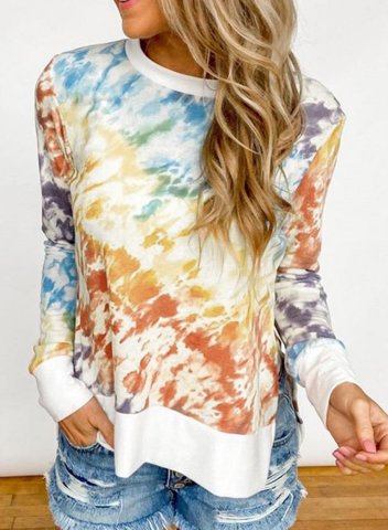 Tie-Dye Long Sleeve Casual Side Split Sweatshirt