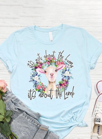Women's T-shirts Floral Letter Print Short Sleeve Round Neck Daily T-shirt